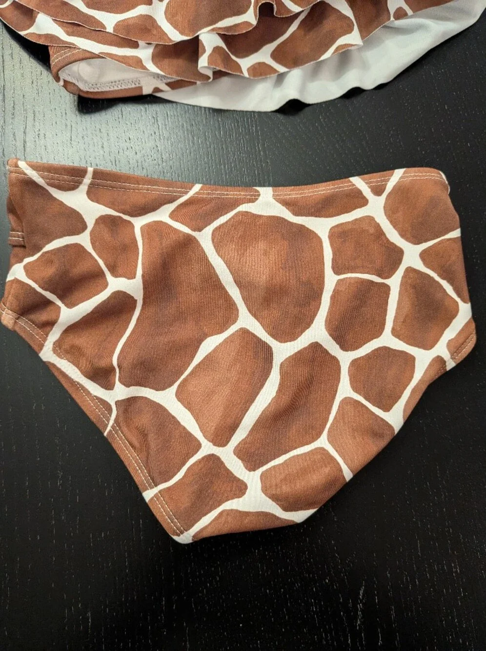 Janie and Jack Brown and White Giraffe-Print Ruffle One-Shoulder Bikini